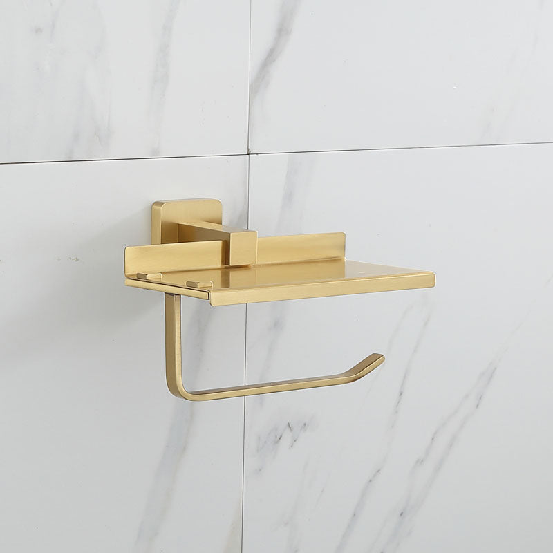 brushed gold toilet paper holder with shelf