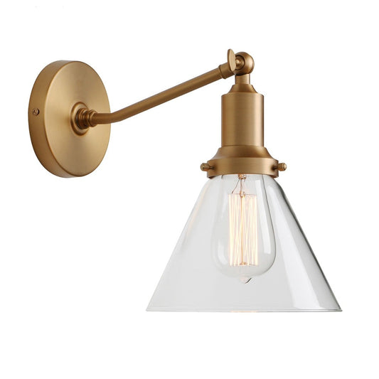 Retro Vintage Wall Sconce in Brushed Gold Finish with clear glass cone shade