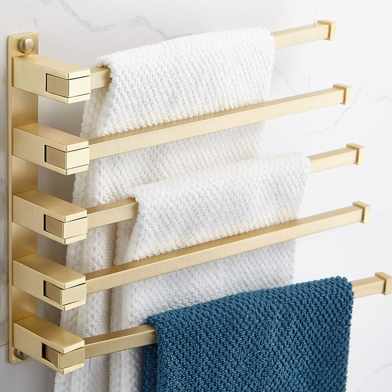 brushed gold swing arm multi towel bar holder