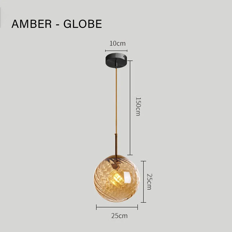 Pendant Light with amber Glass Globe