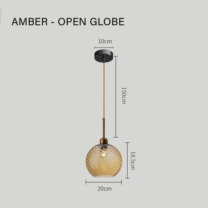 Pendant Light with Amber Glass Globe