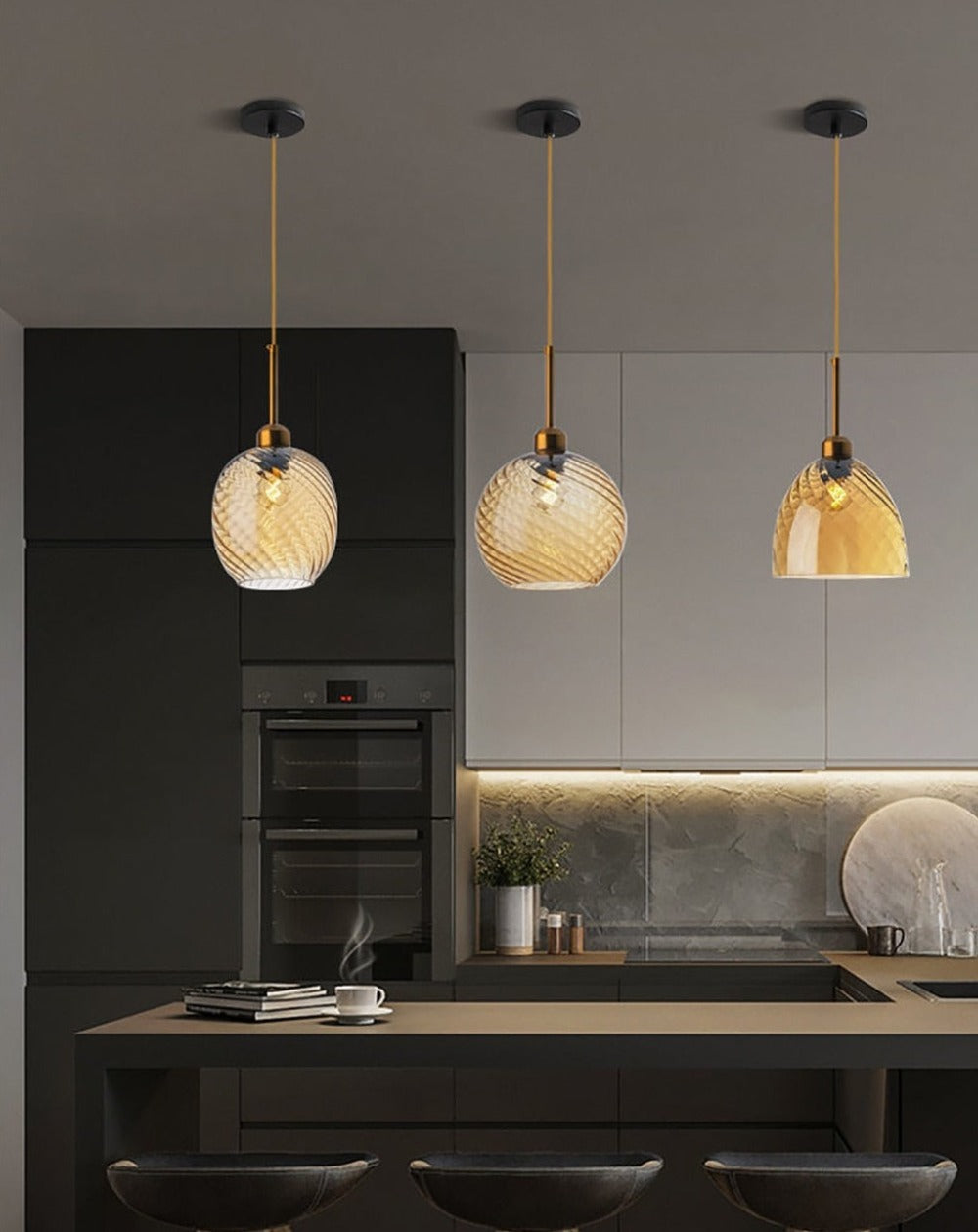 Pendant Lights with Amber Glass Globe