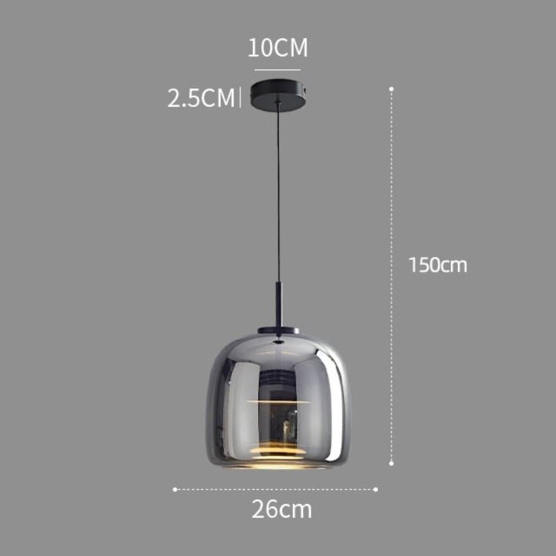 Dimensions of Modern pendant lighting with reflective smoky grey shade