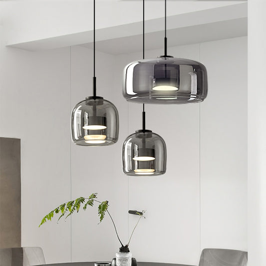 Modern pendant lighting with reflective smoky grey shade