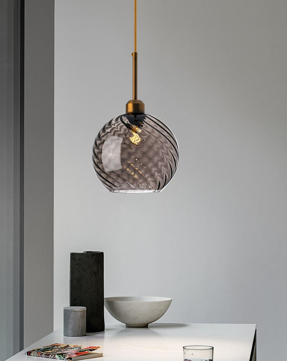 Pendant Light with Gray Glass Globe