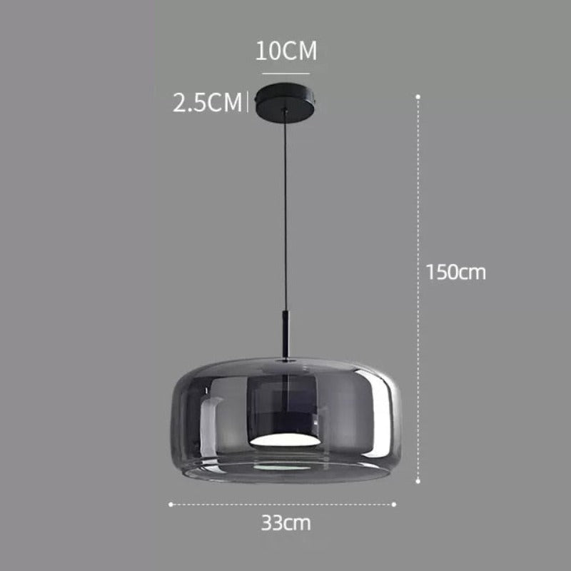 Dimensions of Modern pendant lighting with reflective smoky grey shade