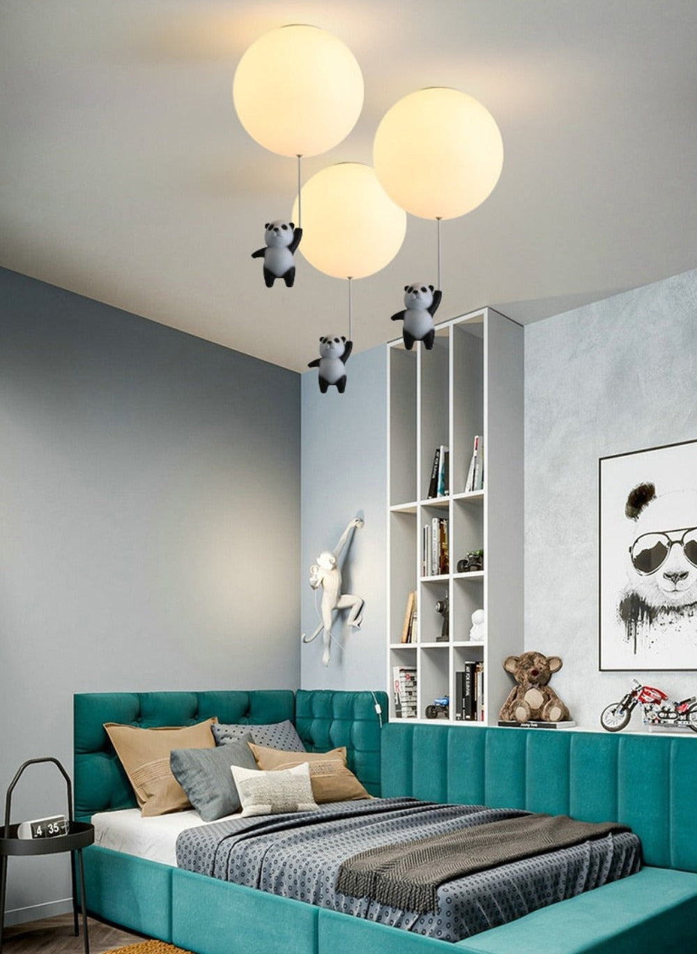 Panda Hanging from a balloon Ceiling light for children's bedroom