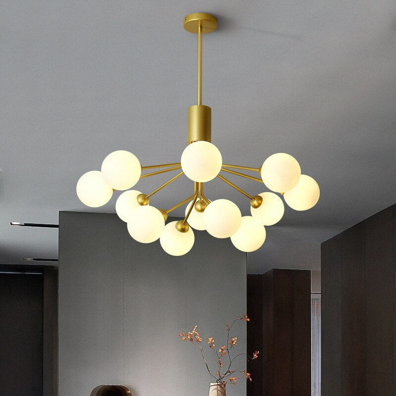 Gold finish modern multi-bulb chandelier
