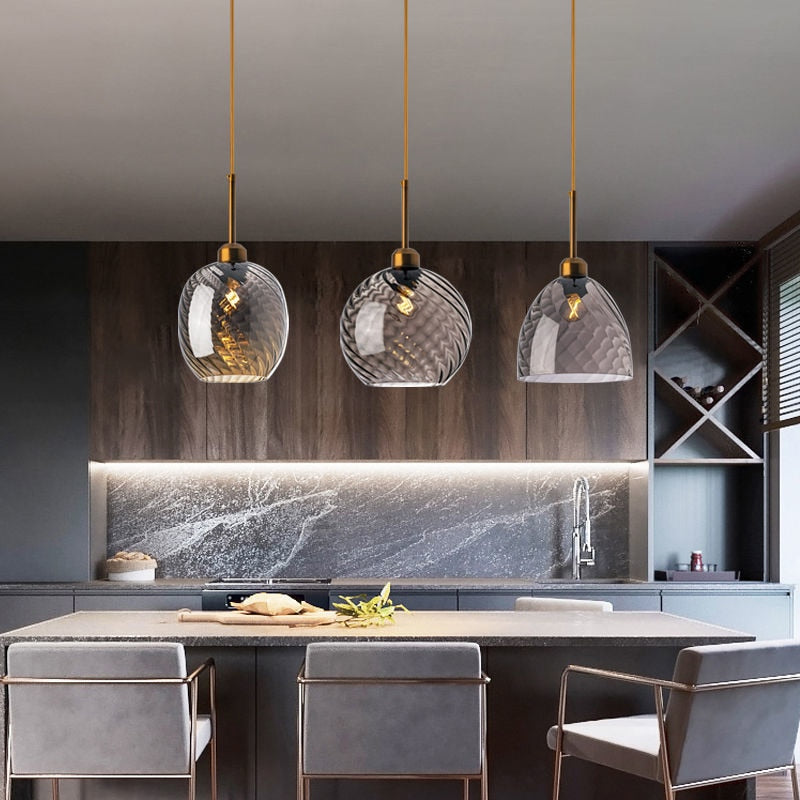 Selection of hanging pendant lights with gray globes
