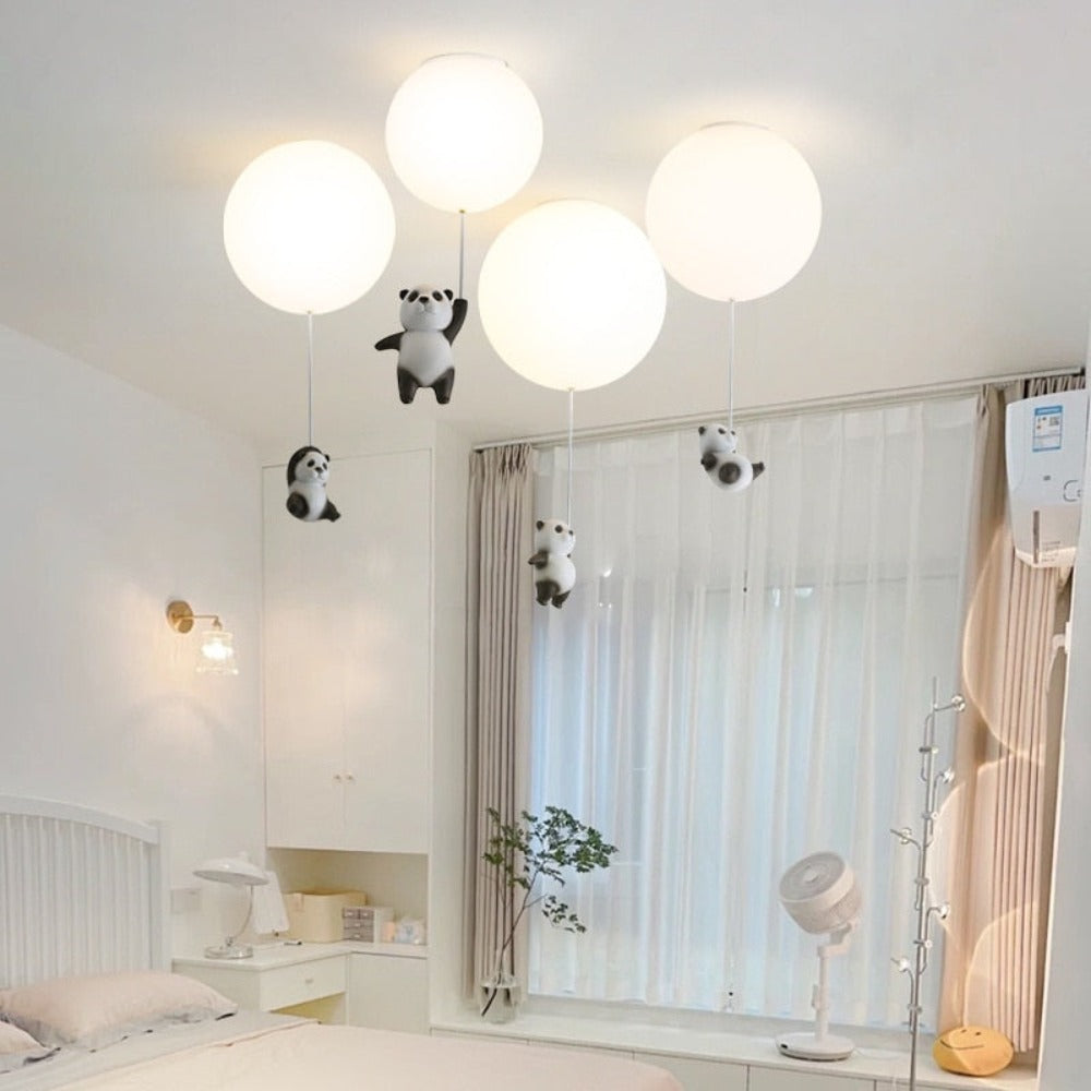 Panda Hanging from a balloon Ceiling light for children's bedroom