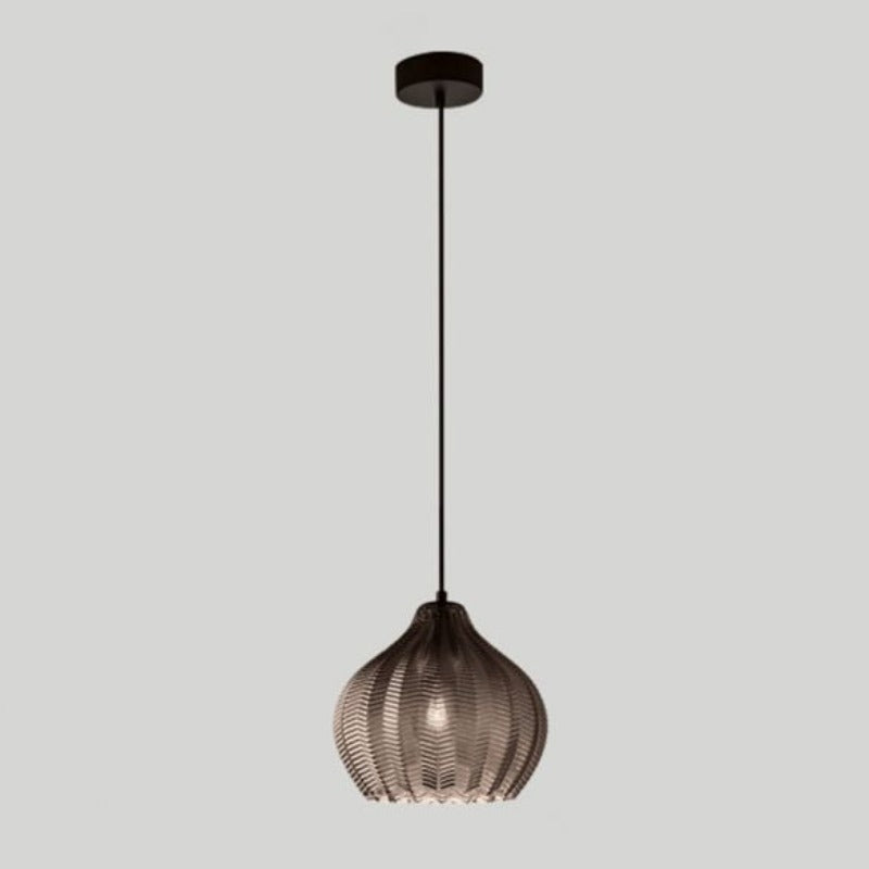 Chevron Patterned Textured Glass Pendant Lights in smoky gray