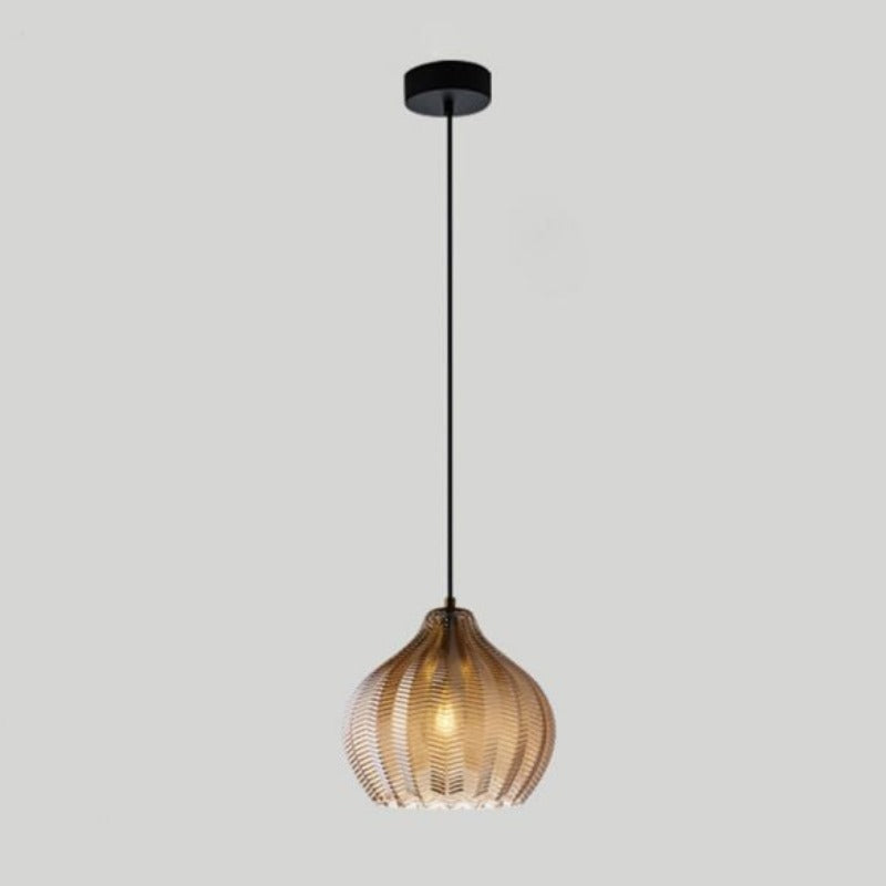 Chevron Patterned Textured Glass Pendant Lights in Amber Tint