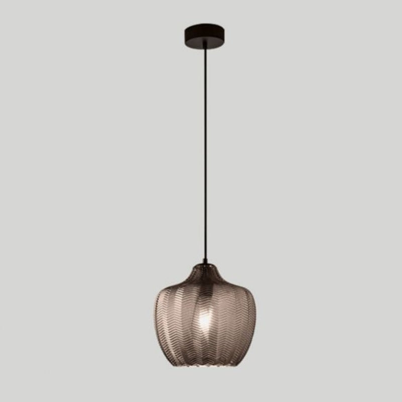 Chevron Patterned Textured Glass Pendant Lights in smoky gray 