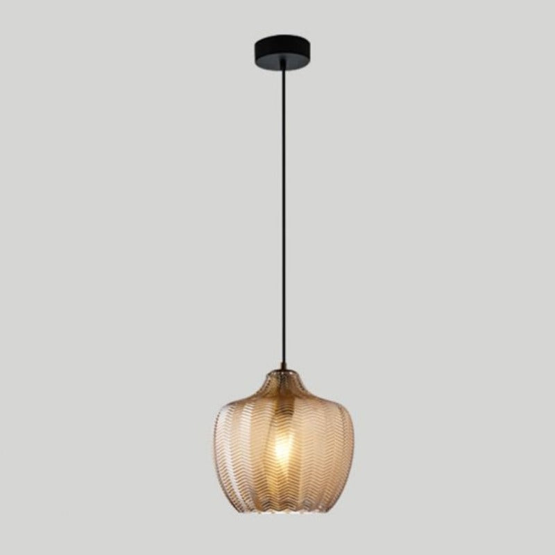 Chevron Patterned Textured Glass Pendant Lights in Amber Tint