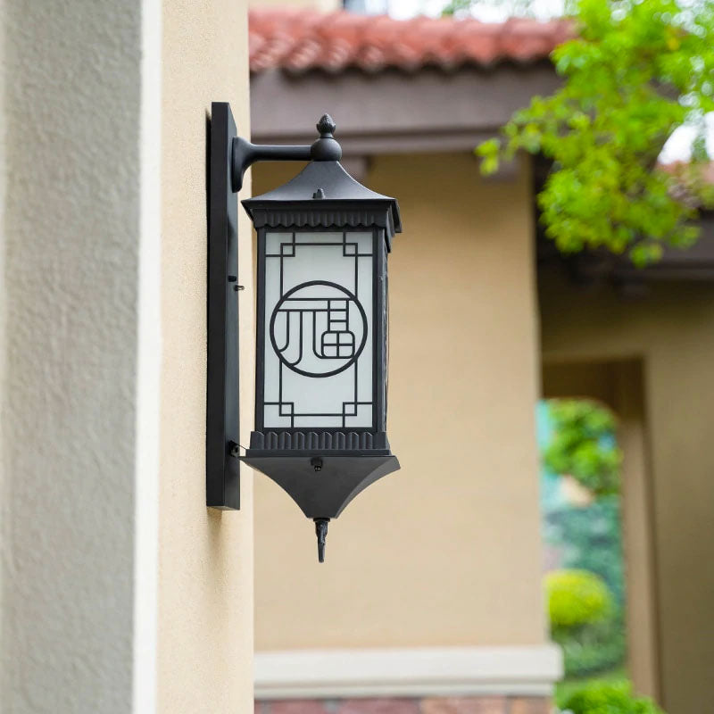 Asian inspired outdoor wall lighting shown in use