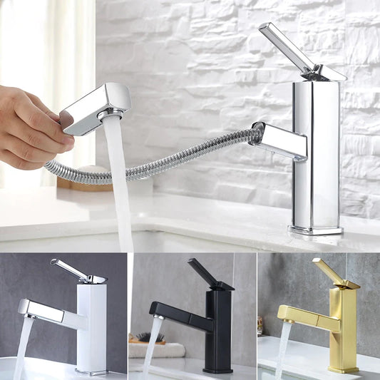 single hole modern bathroom faucet with pull out sprayer