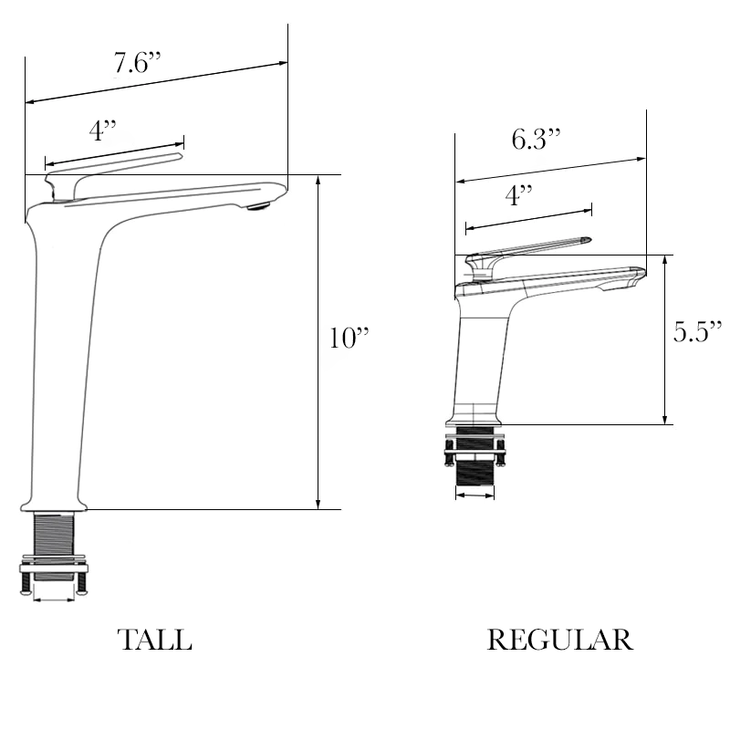 Dimensions of modern single hole faucet basin and vessel size