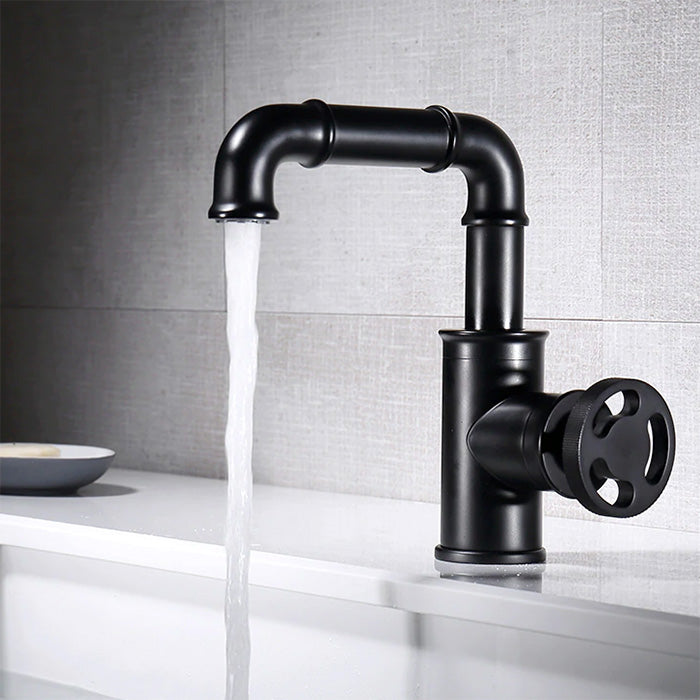 Black Industrial Bathroom Sink Faucet. Single Handle, single hole deck mounted