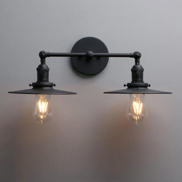 Black Vintage double wall sconce with flat shade
