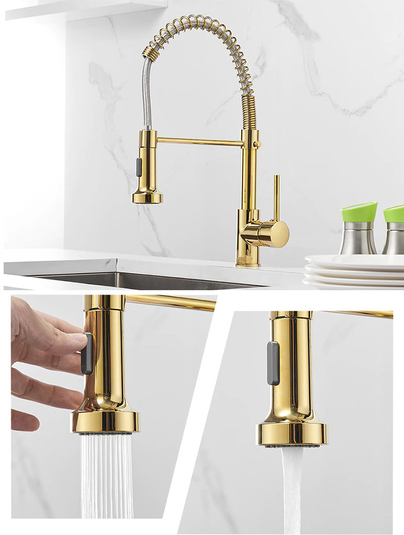 Commercial Style Kitchen Faucet in Gold, Black, Brushed Nickel or Chrome