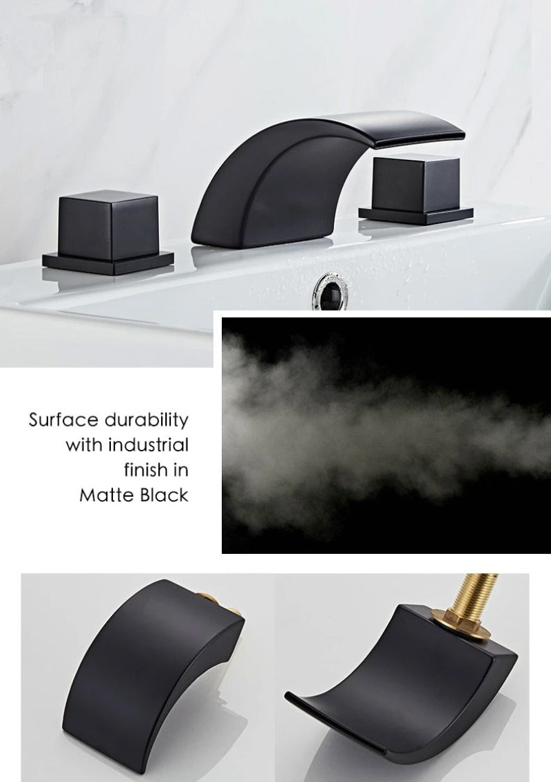 Contemporary widespread three hole black bathroom faucet with square handles