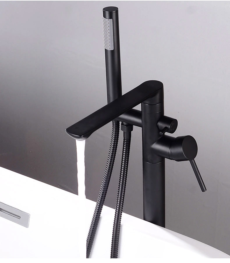 Freestanding Floor Mounted Bathtub Faucet with Handheld Shower Wand