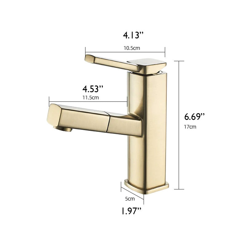 Dimensions of single hole modern bathroom faucet with pull out sprayer
