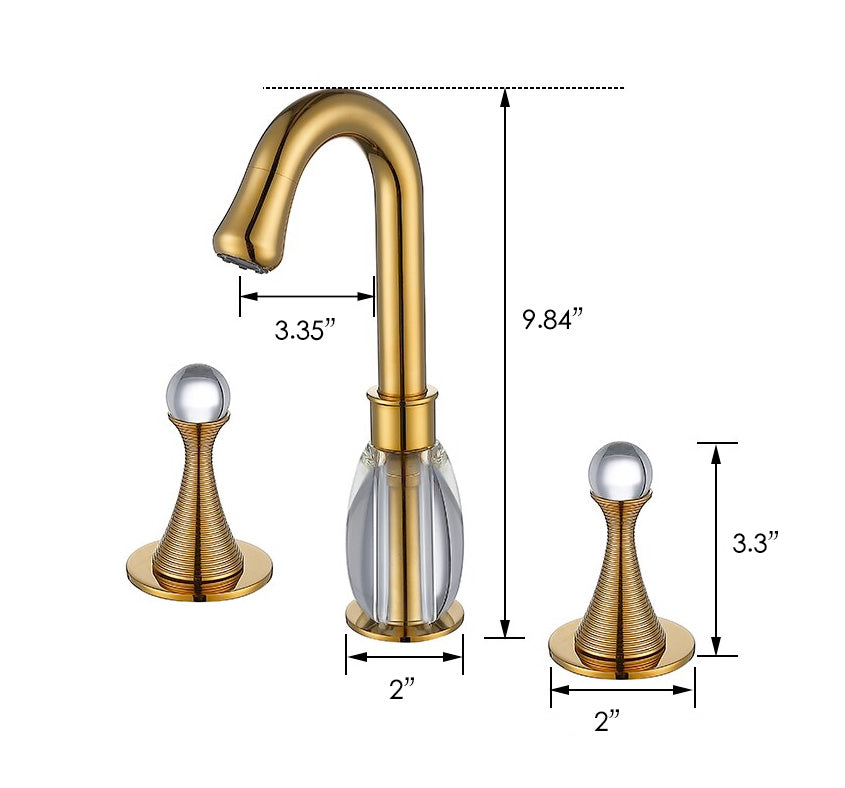 Dimensions of Elegant 8 inch wide spread gold bathroom faucet