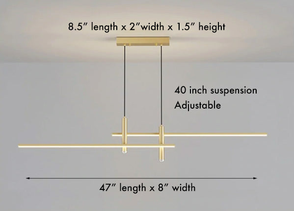 Dimensions of modern horizontal light with two spotlights. 47 inch horizontal Length