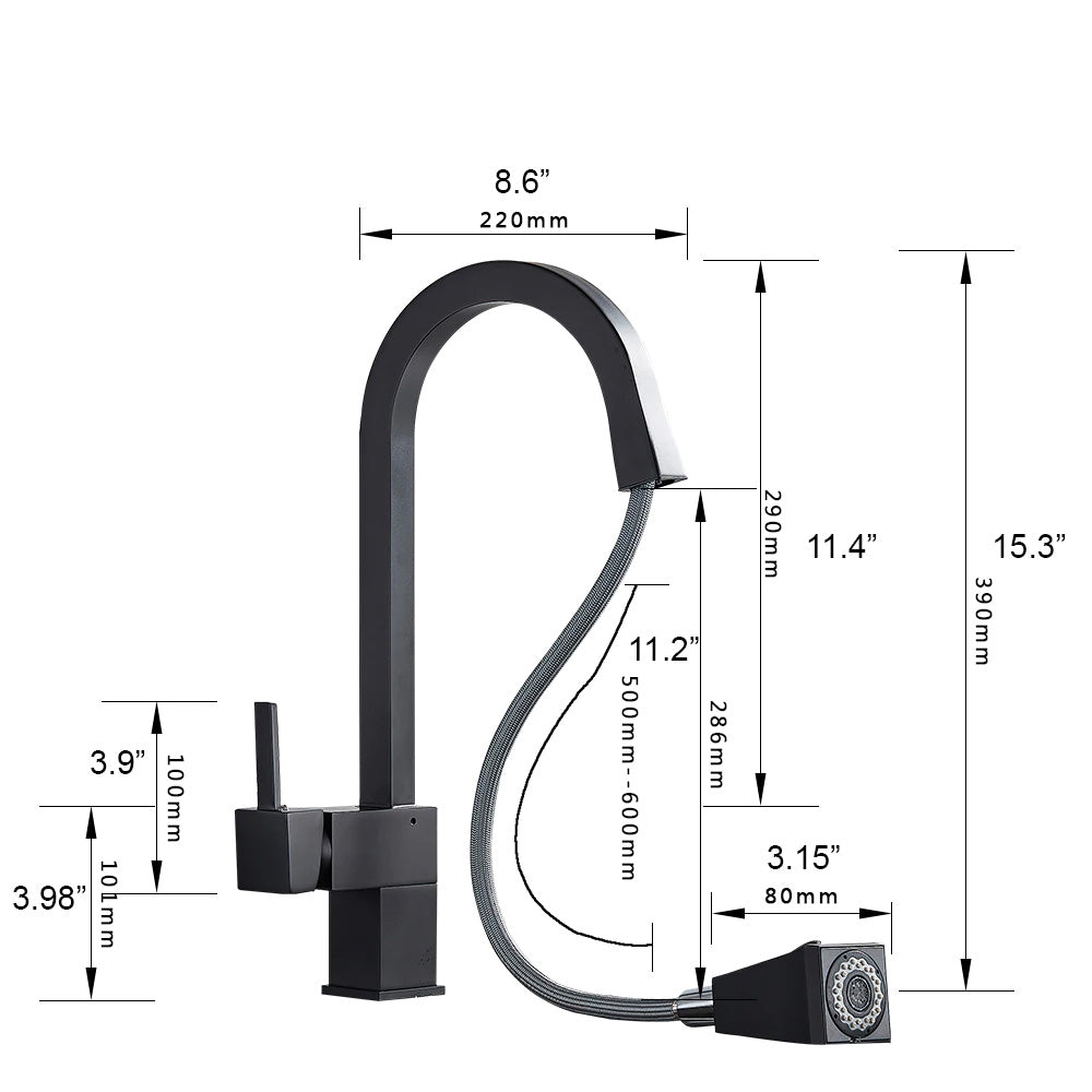 dimensions of square kitchen faucet