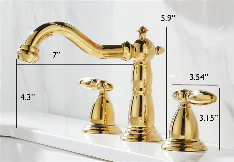 Dimensions of Antique style polished gold widespread bathroom faucet