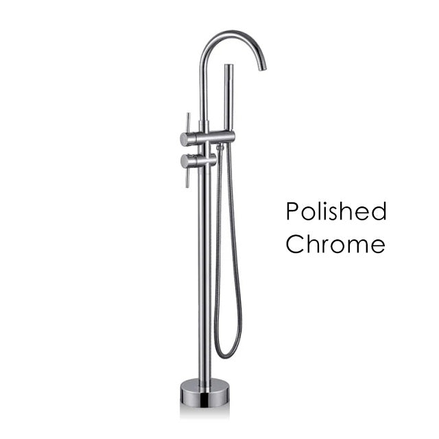 Contemporary Floor Mounted Tub Filler with Hand Shower in Polished Chrome
