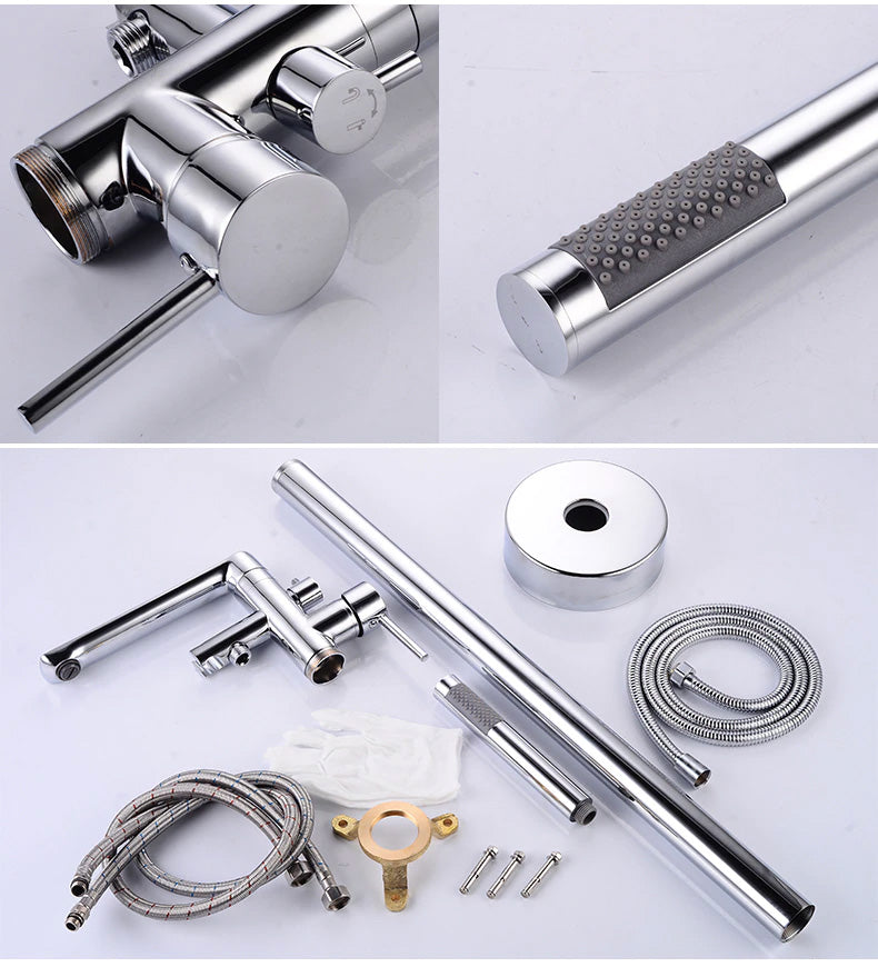 Floor Mounted Tub Filler with Shower Wand Installation Accessories