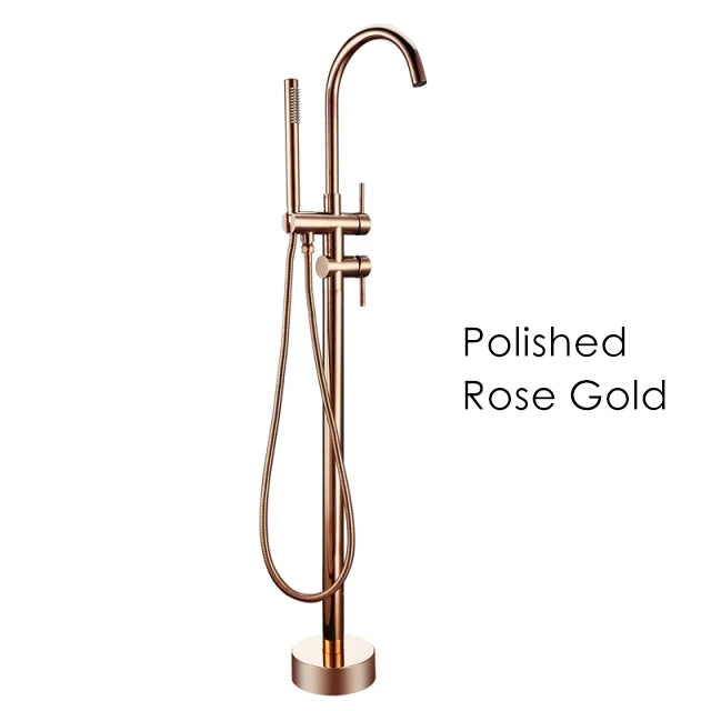 Rose Gold Contemporary Floor Mounted Tub Filler with Hand Shower