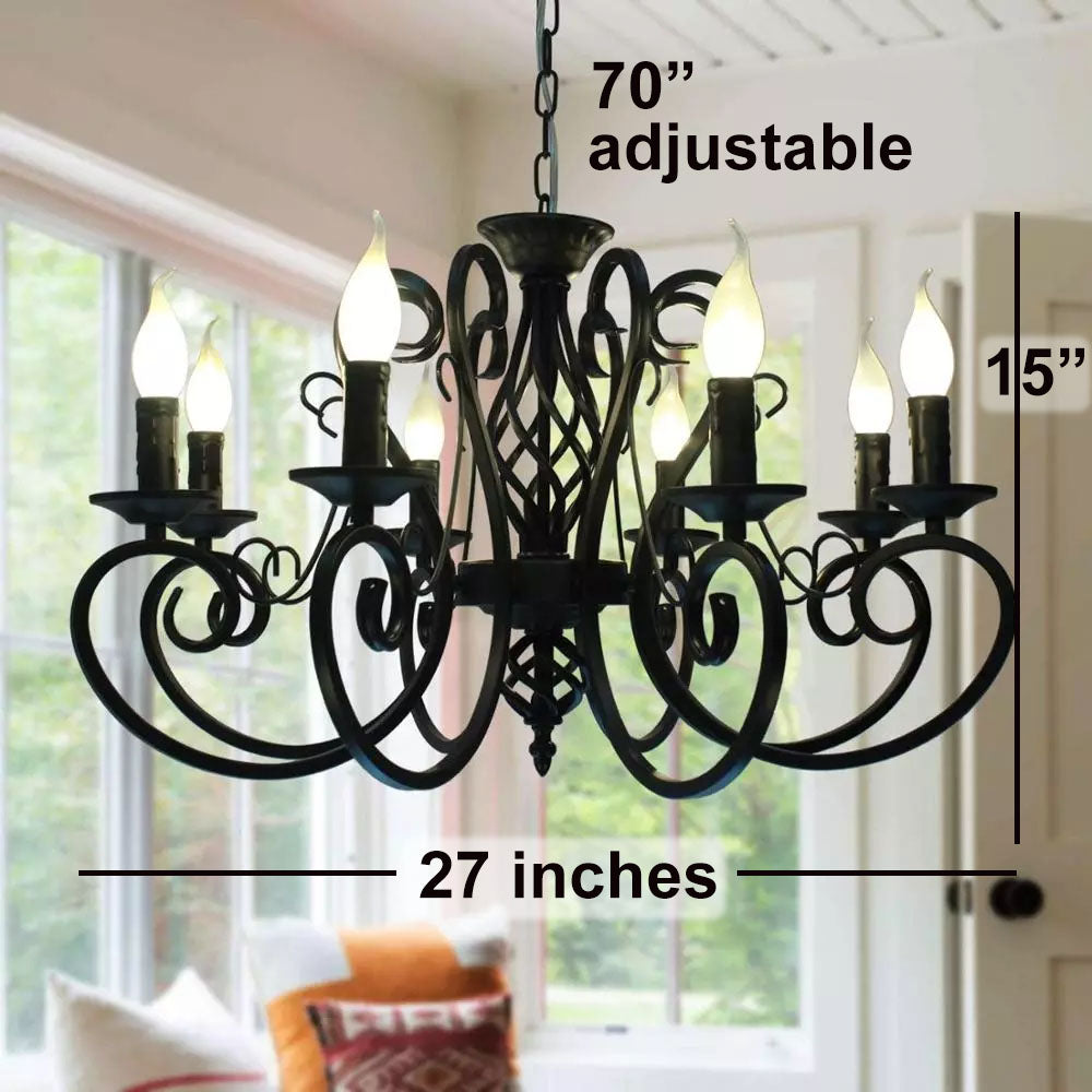 French Country Style Wrought Iron Chandelier with 8 Bulbs Showing Dimensions