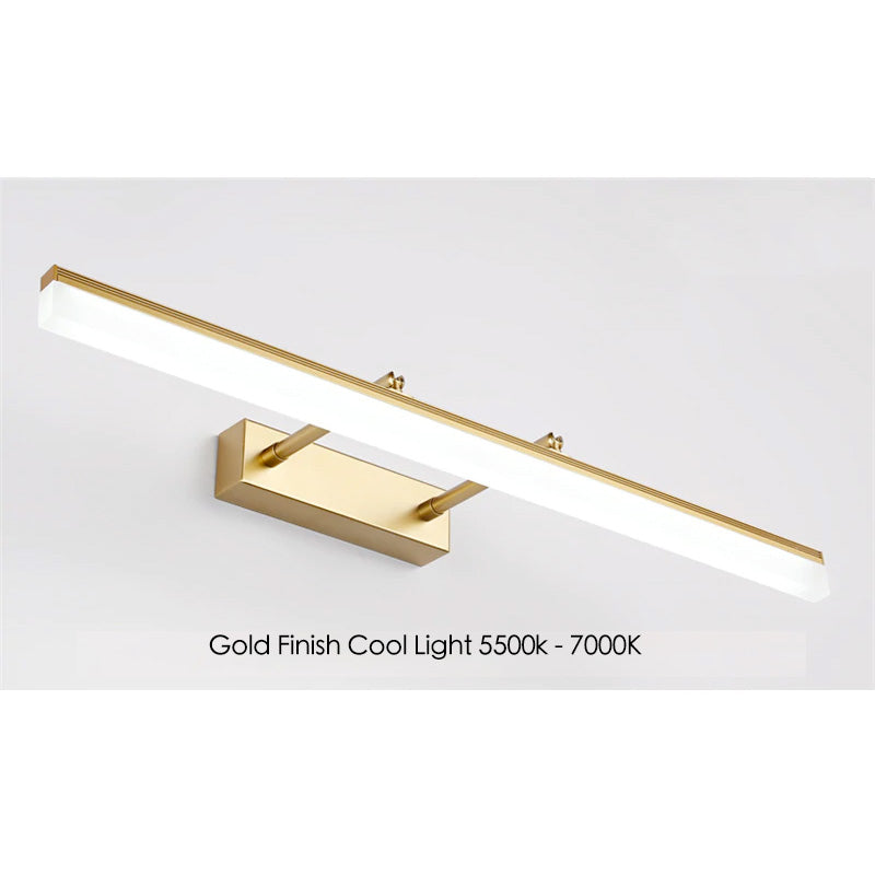 Bathroom Mirror Lighting LED, Gold  Finish shown in Cool light option