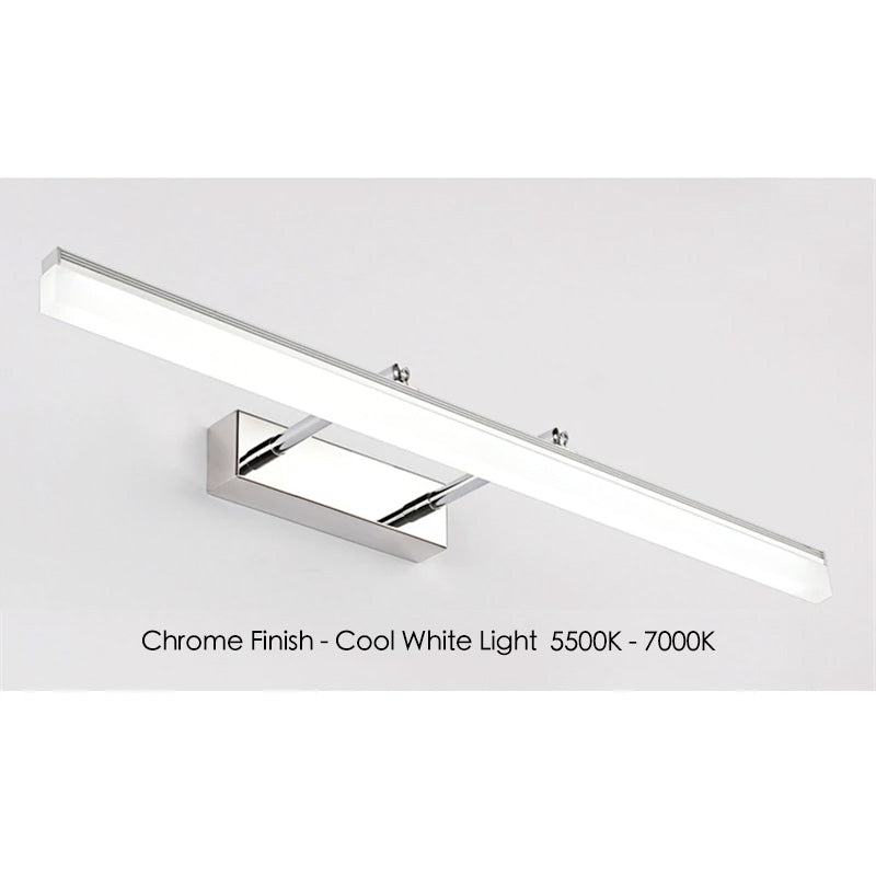 Bathroom Mirror Lighting LED, Chrome Finish shown in cool light option