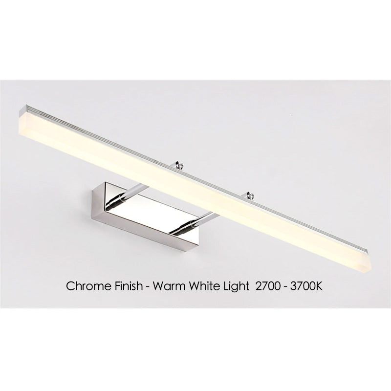 Bathroom Mirror Lighting LED, Chrome Finish shown in warm light option
