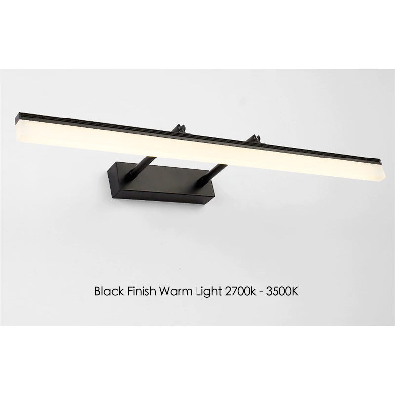 Bathroom Mirror Lighting LED, Black Finish shown in warm light option