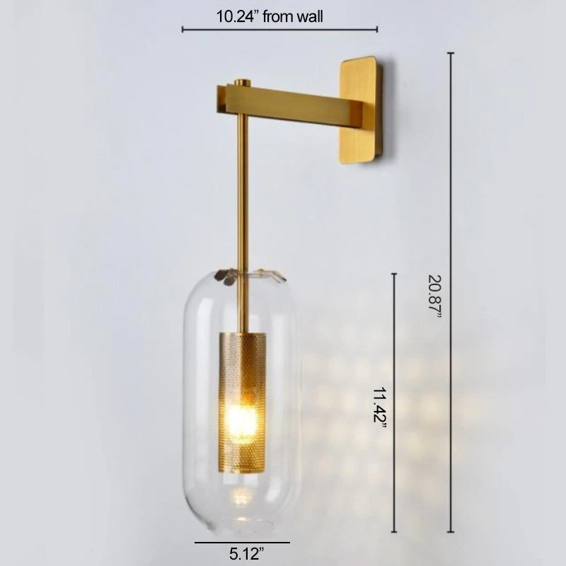 Modern Brass and Glass Wall Sconce with Honeycomb Light pattern