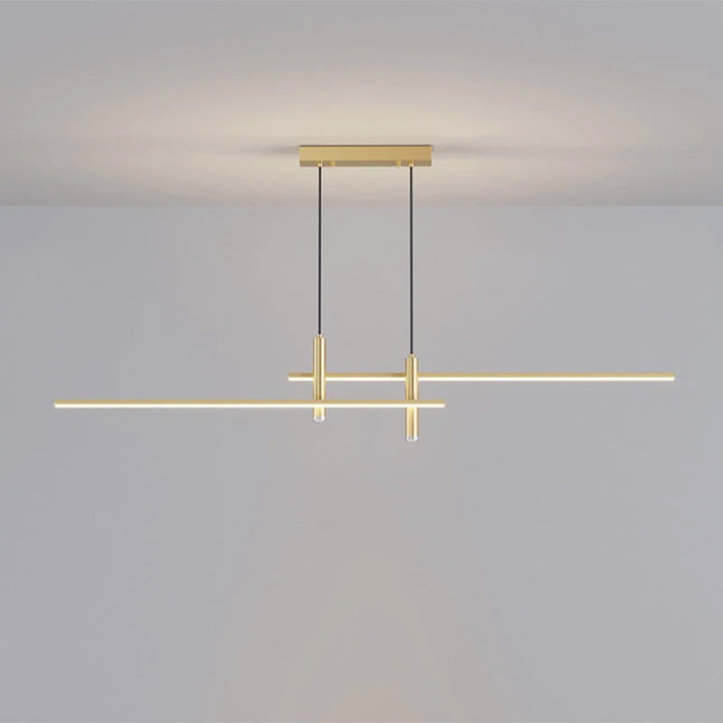Modern horizontal dining table light in gold finish