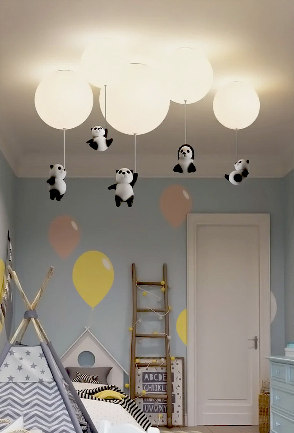 Panda Hanging from a Balloon Ceiling Lights