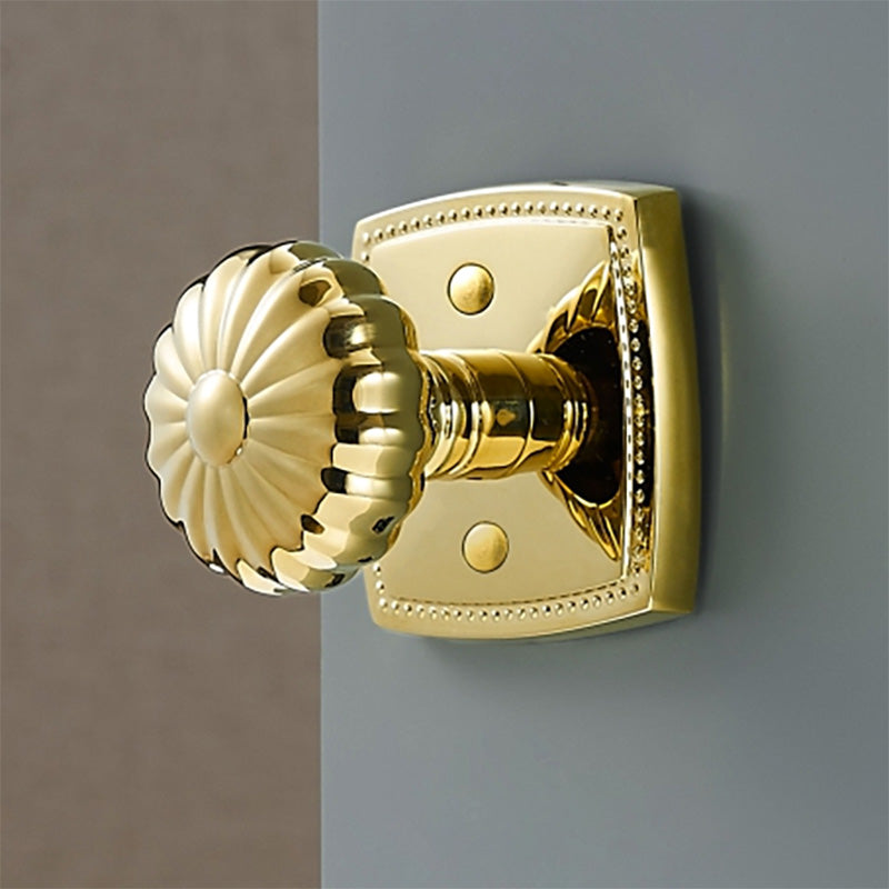 Close Up view of Brass Privacy Door Knob with scalloped edges for bedroom or bathroom doors