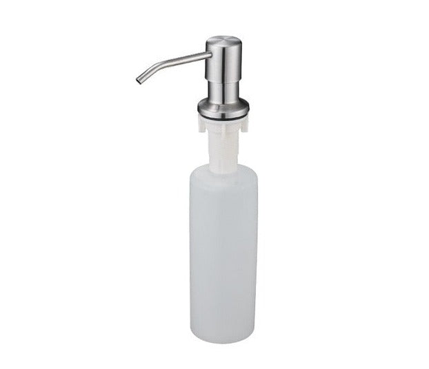 Kitchen sink mounted liquid soap dispenser in brushed nickel