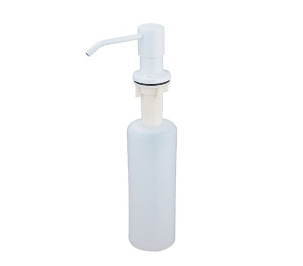 Kitchen sink mounted liquid soap dispenser in white