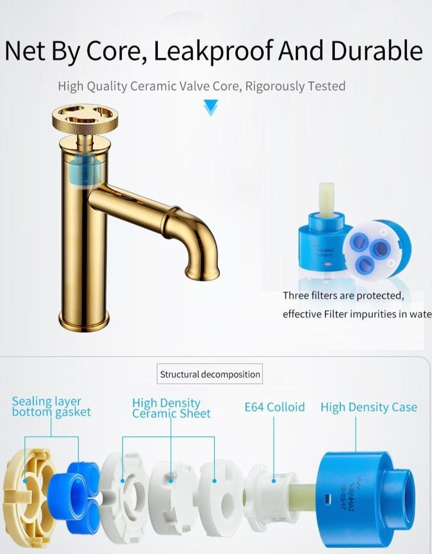 Details of interior of industrial bathroom sink faucet, single hole, single handle