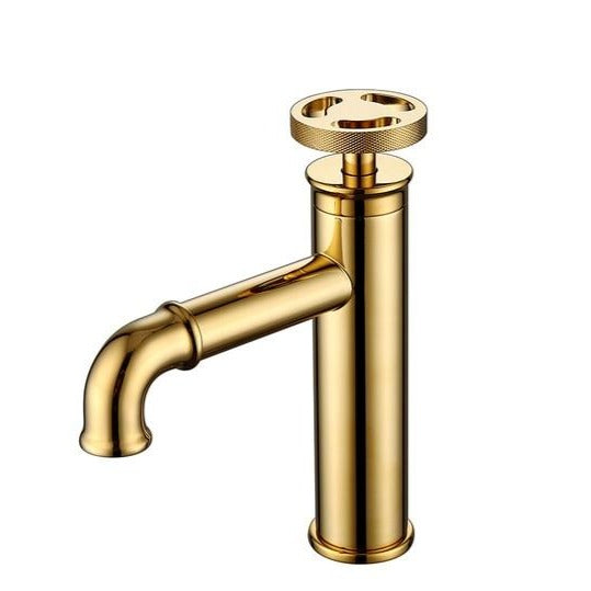 Industrial bathroom faucet in polished brass, single hole, single handle
