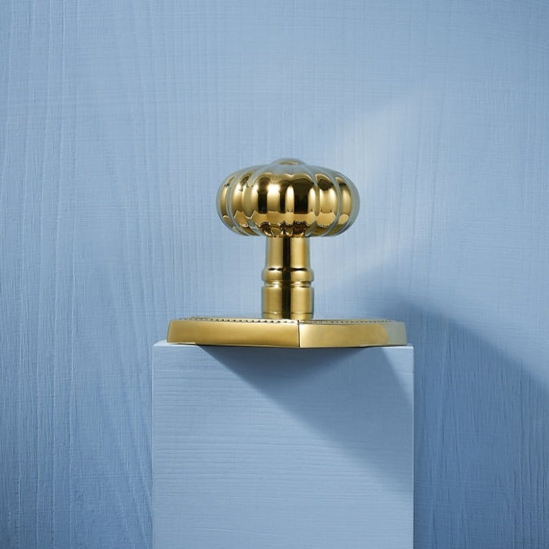 Side View of Brass Privacy Door Knob with scalloped edges for bedroom or bathroom doors