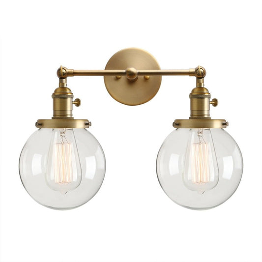 vintage style Farmhouse Double Globe Wall Sconce in Brushed Gold Finish