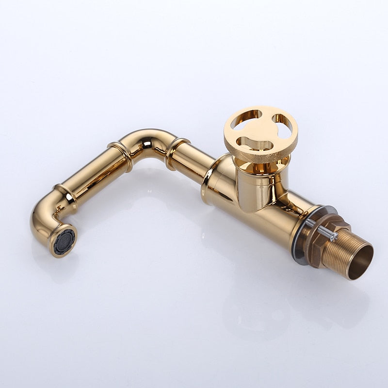 Industrial Bathroom  Sink Faucet in polished brass finish